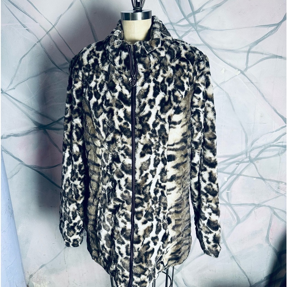 Dennis Basso Animal Print Faux Fur Coat w/ Luxury Lining